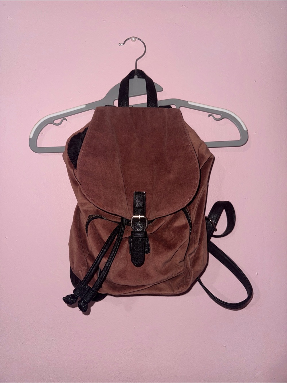 Suede Drawstring Mini Backpack - Brown